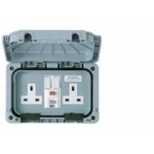 IP66 Masterseal Plus 13A Double Plug Socket, With RCD Switched Protection, Grey