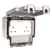IP66 Masterseal Plus 13A Double Plug Socket, Switched, Grey