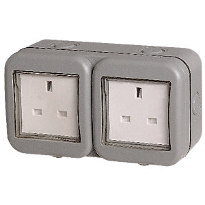 Outdoor Mains 13A 2 Gang Double Socket IP55 Weatherproof 250V Patio Shed Garage 